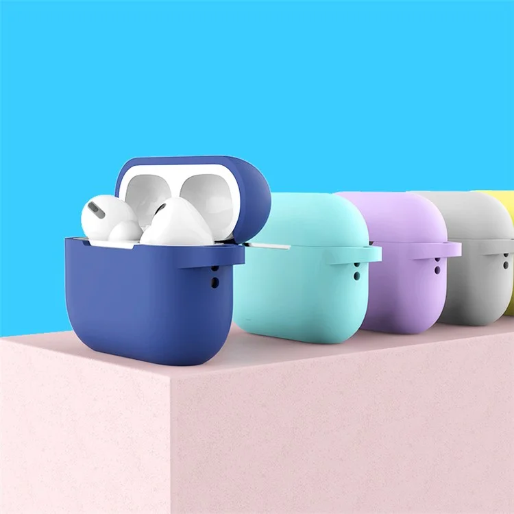 For AirPods Pro 2 Thickened Silicone Skin Cover Shock-Absorbing Dustproof Earbuds Protective Case with Key Buckle - Rose Pink