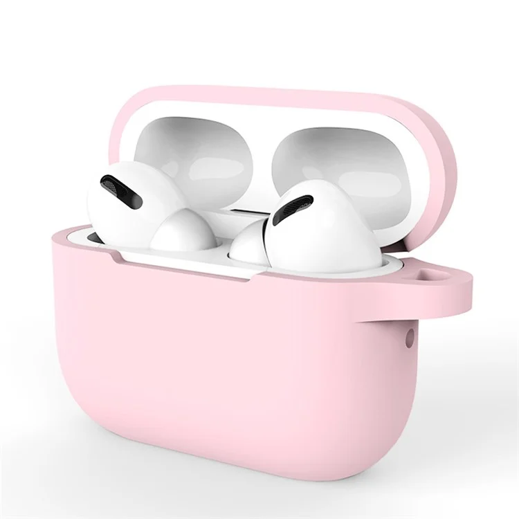 For AirPods Pro 2 Thickened Silicone Skin Cover Shock-Absorbing Dustproof Earbuds Protective Case with Key Buckle - Rose Pink