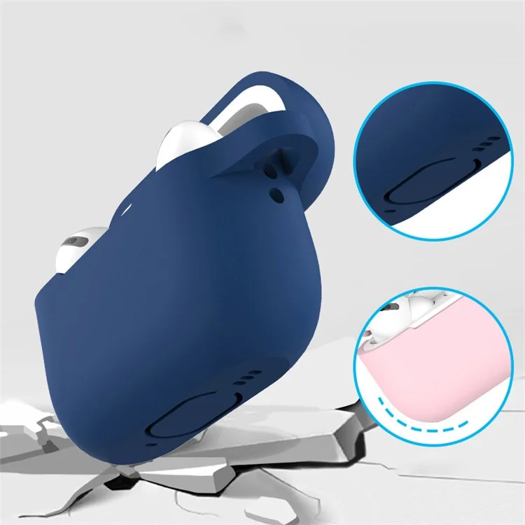 For AirPods Pro 2 Thickened Silicone Skin Cover Shock-Absorbing Dustproof Earbuds Protective Case with Key Buckle - Rose Pink