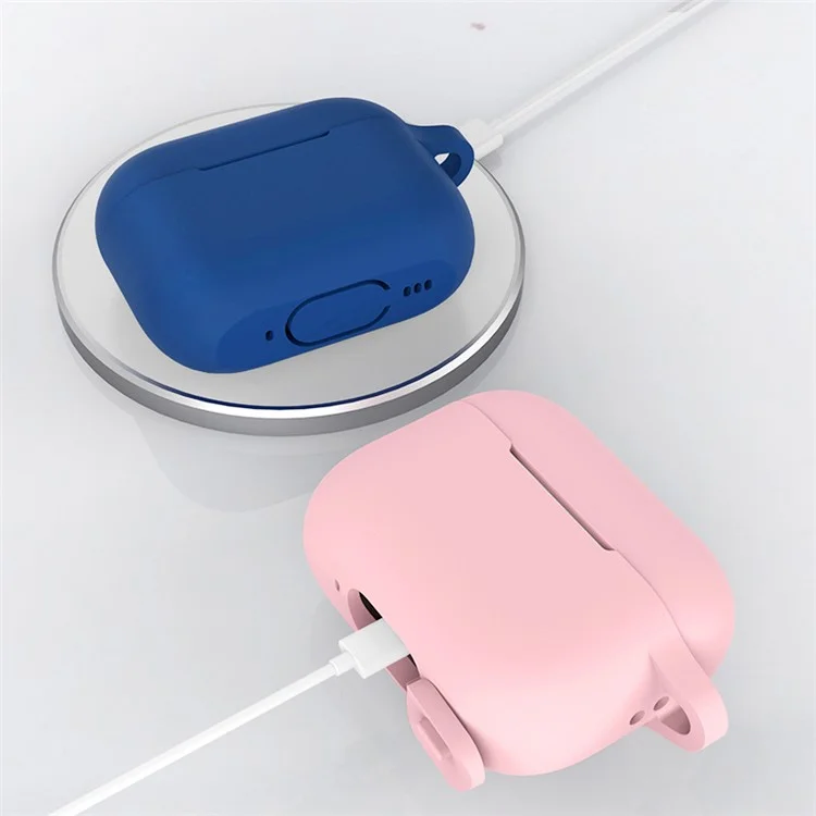 For AirPods Pro 2 Thickened Silicone Skin Cover Shock-Absorbing Dustproof Earbuds Protective Case with Key Buckle - Rose Pink