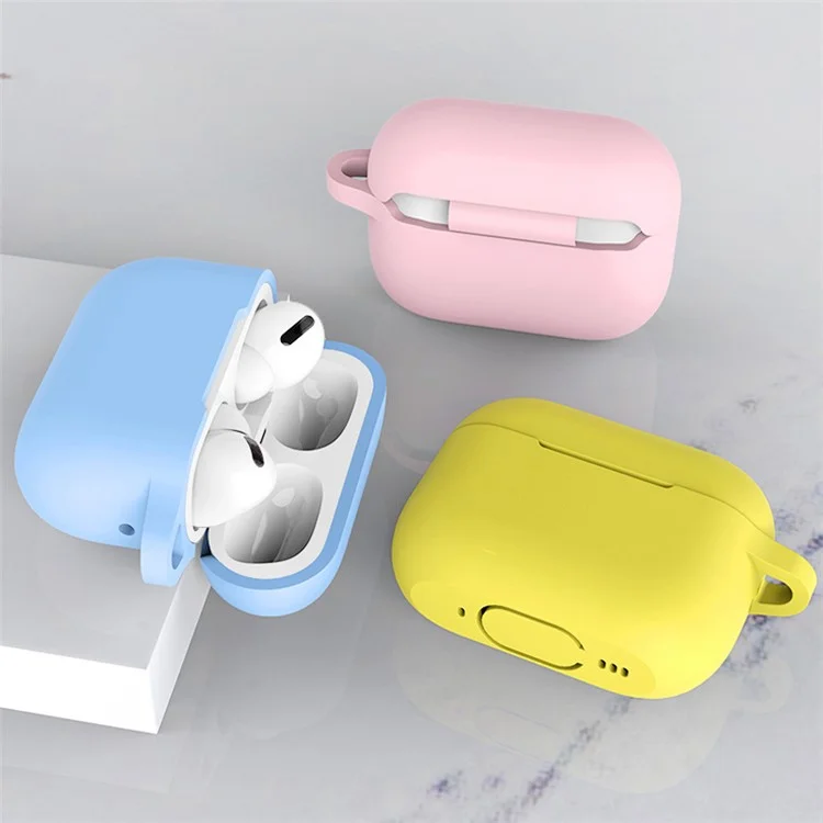 For AirPods Pro 2 Thickened Silicone Skin Cover Shock-Absorbing Dustproof Earbuds Protective Case with Key Buckle - Rose Pink