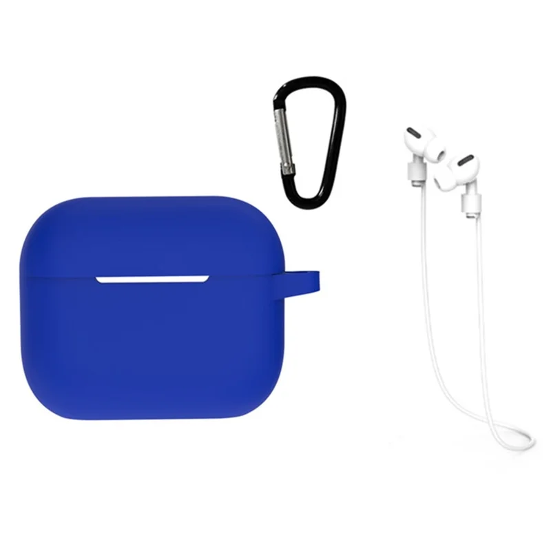 3 in 1 For AirPods Pro 2 Bluetooth-compatible Earphone Silicone Protective Cover + Anti-lost Rope + Hanging Buckle - Blue