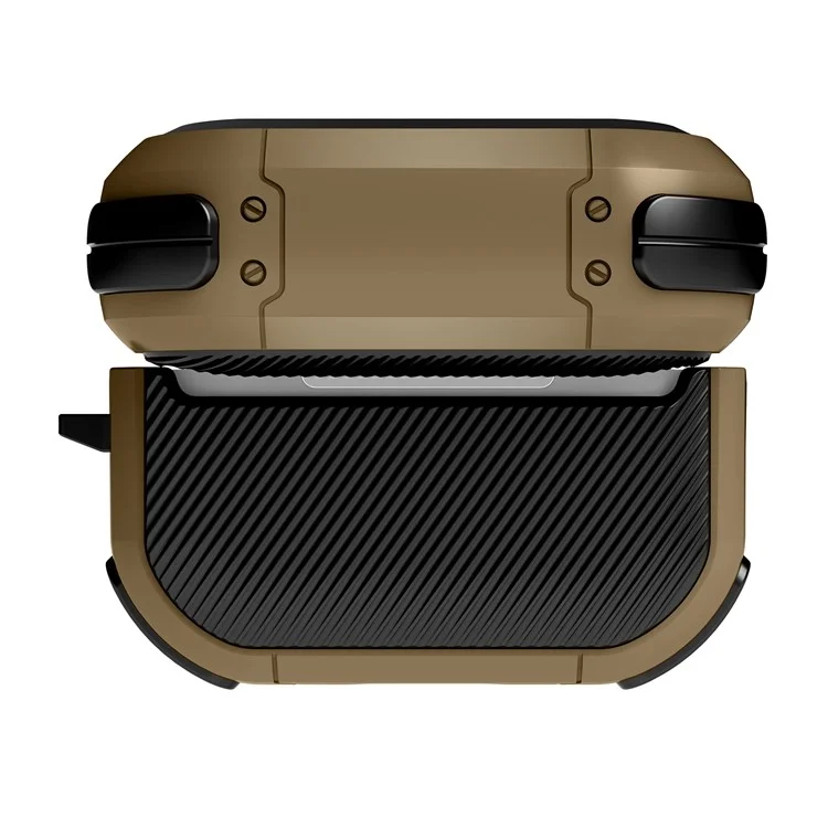 ZJ86 Thunder Armor Protection Case for Apple AirPods Pro 2 Earphone Charging Box, Hard PC+TPU Earbuds Cover with Hanging Ring - Black / Dark Brown