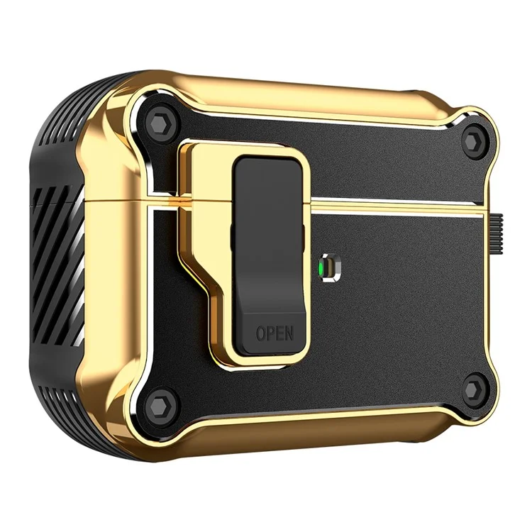 For Apple AirPods Pro Charging Case Cover Bluetooth-compatible Earbuds Shockproof Case TPU+PC + Hardware Protective Cover with Auto Opening Lock - Black