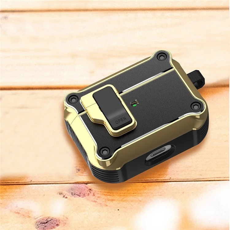 For Apple AirPods Pro Charging Case Cover Bluetooth-compatible Earbuds Shockproof Case TPU+PC + Hardware Protective Cover with Auto Opening Lock - Black