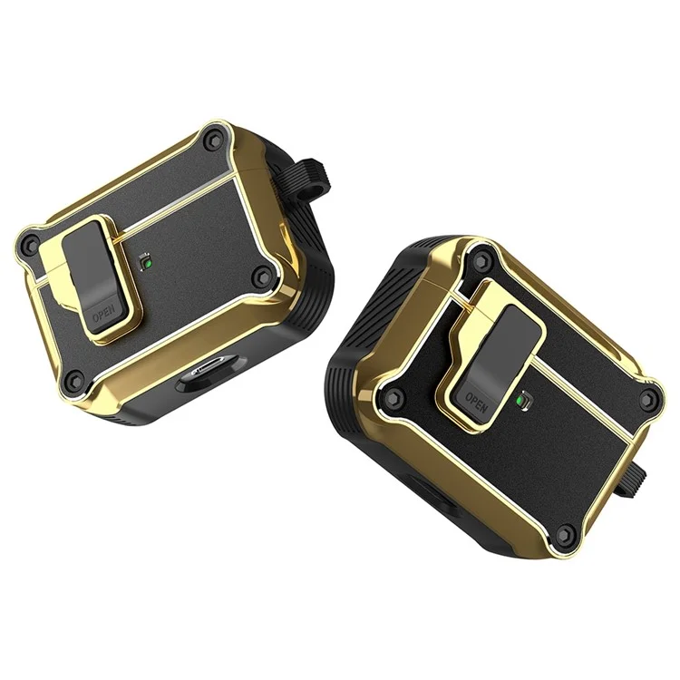 For Apple AirPods Pro Charging Case Cover Bluetooth-compatible Earbuds Shockproof Case TPU+PC + Hardware Protective Cover with Auto Opening Lock - Black