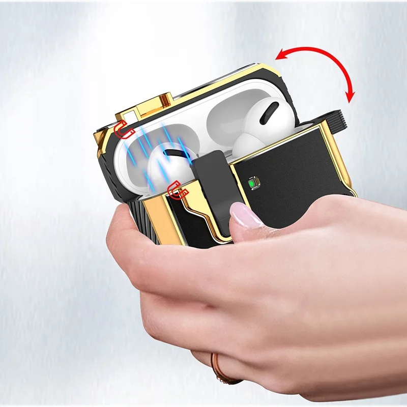 For Apple AirPods Pro Charging Case Cover Bluetooth-compatible Earbuds Shockproof Case TPU+PC + Hardware Protective Cover with Auto Opening Lock - Red