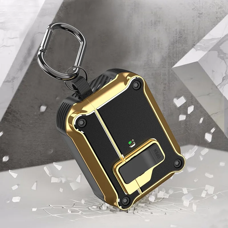 For Apple AirPods Pro Charging Case Cover Bluetooth-compatible Earbuds Shockproof Case TPU+PC + Hardware Protective Cover with Auto Opening Lock - Red