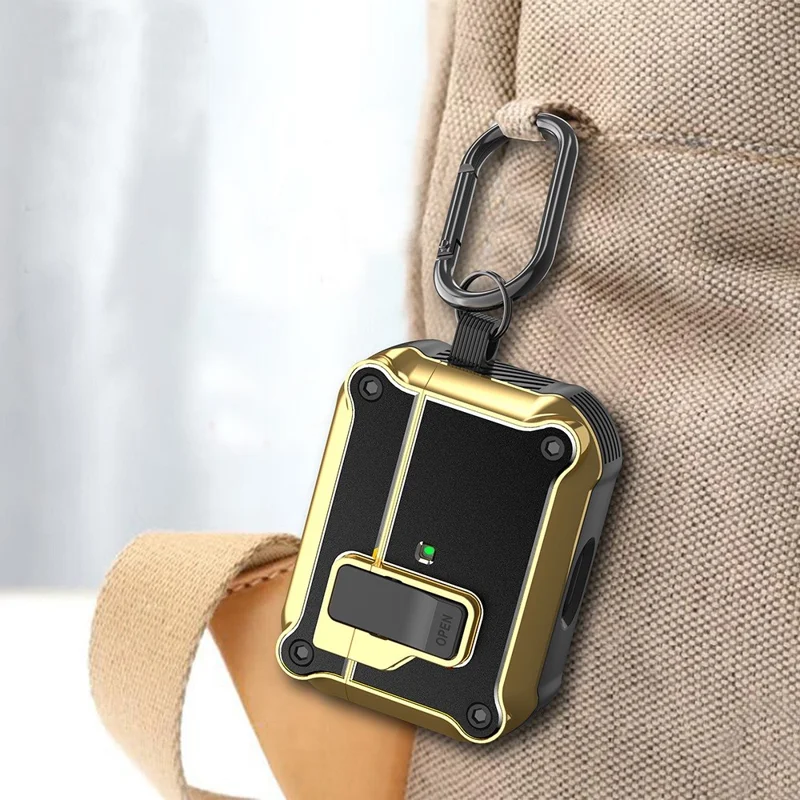 For Apple AirPods Pro Charging Case Cover Bluetooth-compatible Earbuds Shockproof Case TPU+PC + Hardware Protective Cover with Auto Opening Lock - Red