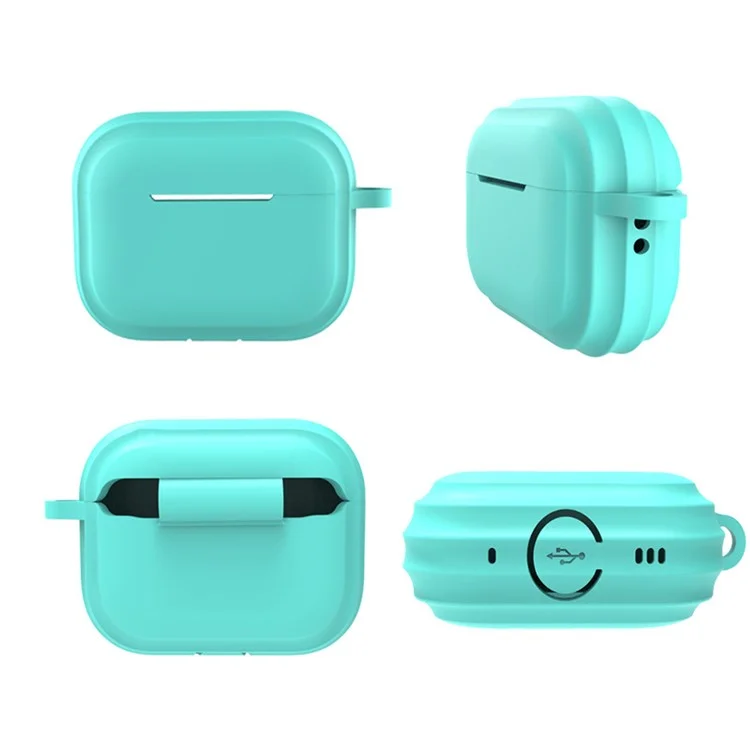 Para AirPods Pro 2 Stripe Silicone Case Shock-shock-showring Protective Aurphone Cover With Keychain - Blanco