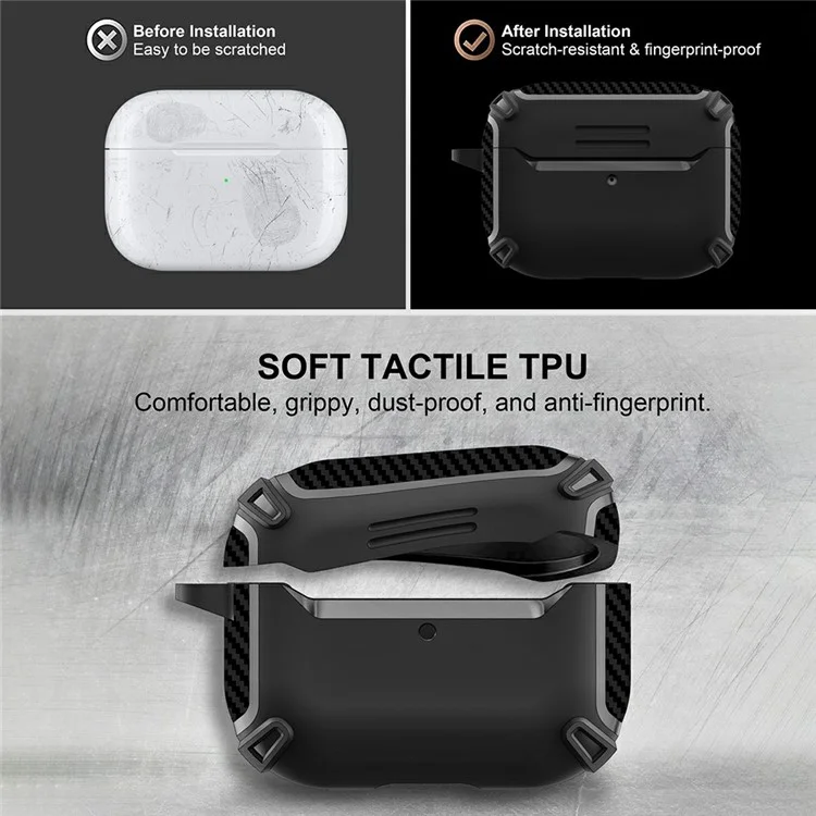 Per AirPods Pro 2 Bluetooth Earphone TPU Protective Case Carbon Fiber Texture Anti-drop Cover - Nero