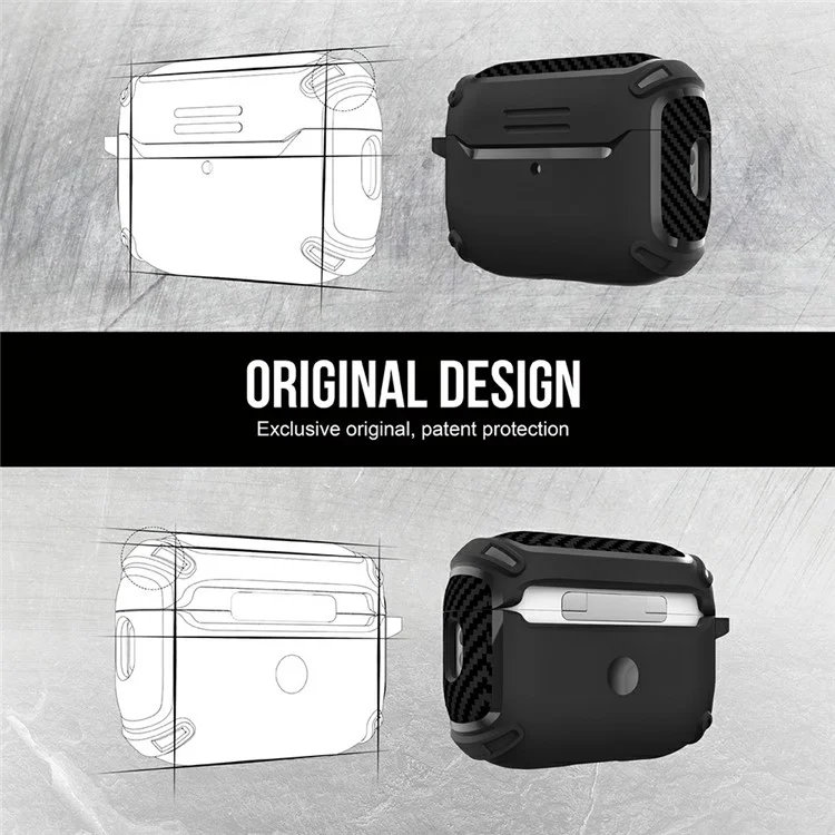 Per AirPods Pro 2 Bluetooth Earphone TPU Protective Case Carbon Fiber Texture Anti-drop Cover - Nero