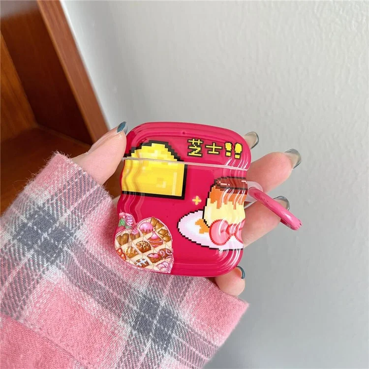 Para a Apple AirPods Com o Caso de Carregamento (2016) /(2019) / AirPods Com Estojo de Carregamento Sem Fio (2019) Padrão de Queijo de Borda de Onda TPU Caixa de Ouvido Tampa de Proteção Com Fivela de Anel