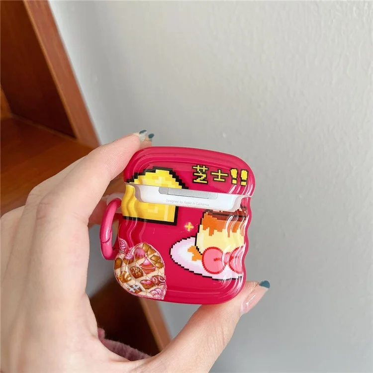 Para a Apple AirPods Com o Caso de Carregamento (2016) /(2019) / AirPods Com Estojo de Carregamento Sem Fio (2019) Padrão de Queijo de Borda de Onda TPU Caixa de Ouvido Tampa de Proteção Com Fivela de Anel