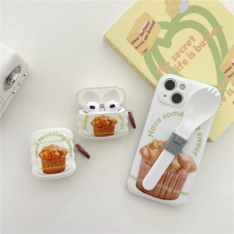 Per Apple AirPods 3 Torta Pattern Wave Edge TPU Case Protettivo Auricolare Coperchio Anti-drop Con Fibbia ad Anello