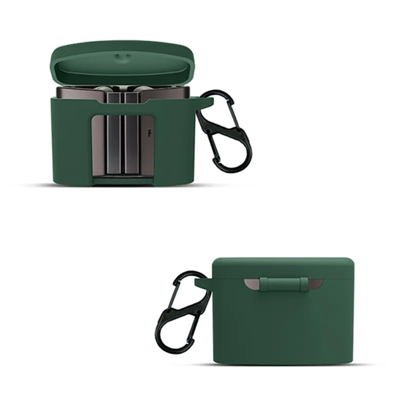 For FIIL CC Pro2 Silicone Case Bluetooth-compatible Earphone Anti-scratch Protective Cover with Anti-lost Buckle - Blackish Green