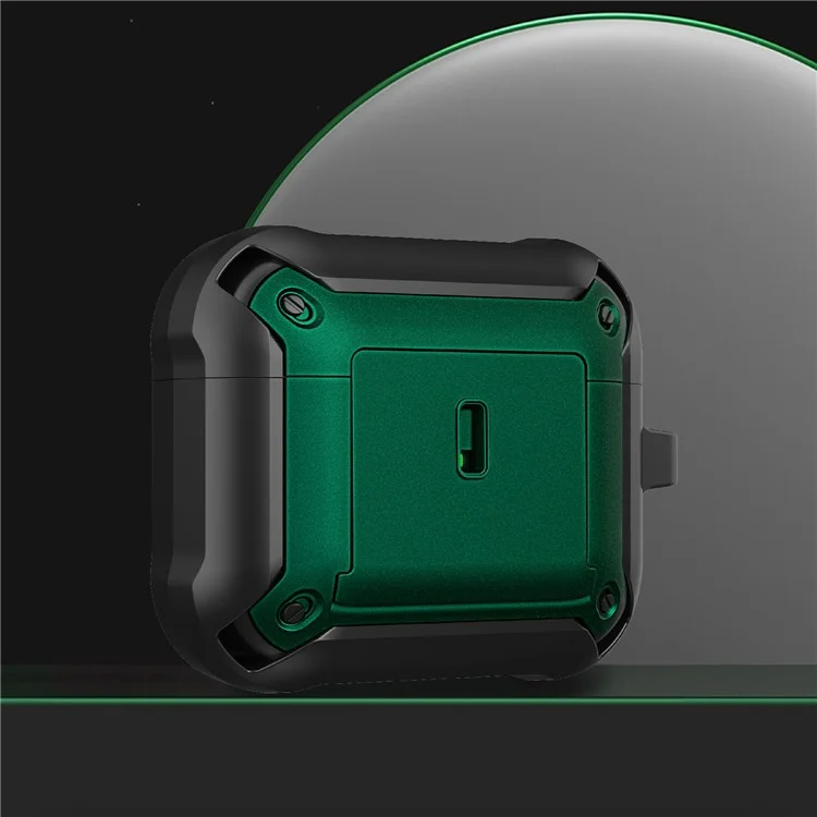 For Apple AirPods 3 Charging Case Cover Drop Proof Dual Color Protective Cover Slide Open TPU+PC Case - Black  /  Green