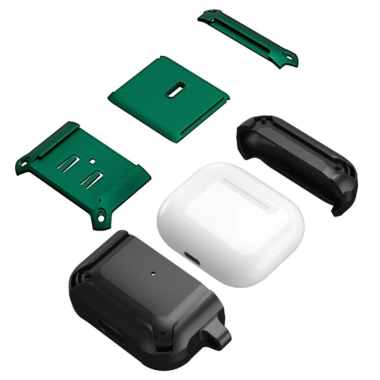 For Apple AirPods 3 Charging Case Cover Drop Proof Dual Color Protective Cover Slide Open TPU+PC Case - Black  /  Green