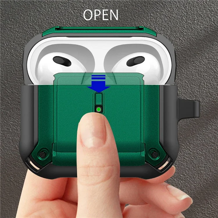 For Apple AirPods 3 Charging Case Cover Drop Proof Dual Color Protective Cover Slide Open TPU+PC Case - Black  /  Green