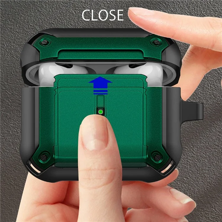 For Apple AirPods 3 Charging Case Cover Drop Proof Dual Color Protective Cover Slide Open TPU+PC Case - Black  /  Green