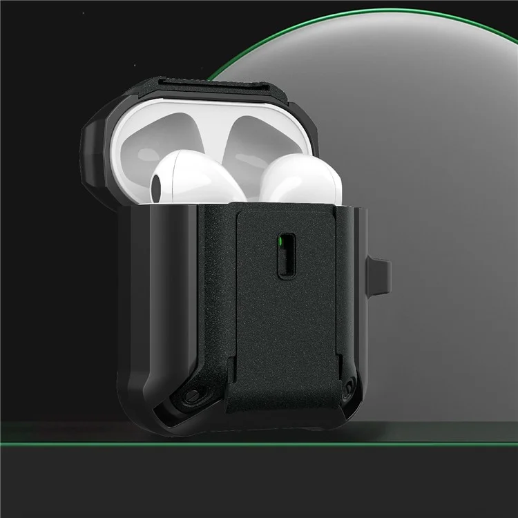 For Apple AirPods with Charging Case (2016)  /  (2019)  /  AirPods with Wireless Charging Case (2019) Dual Color Protective Cover Slide Open TPU+PC Case - Black