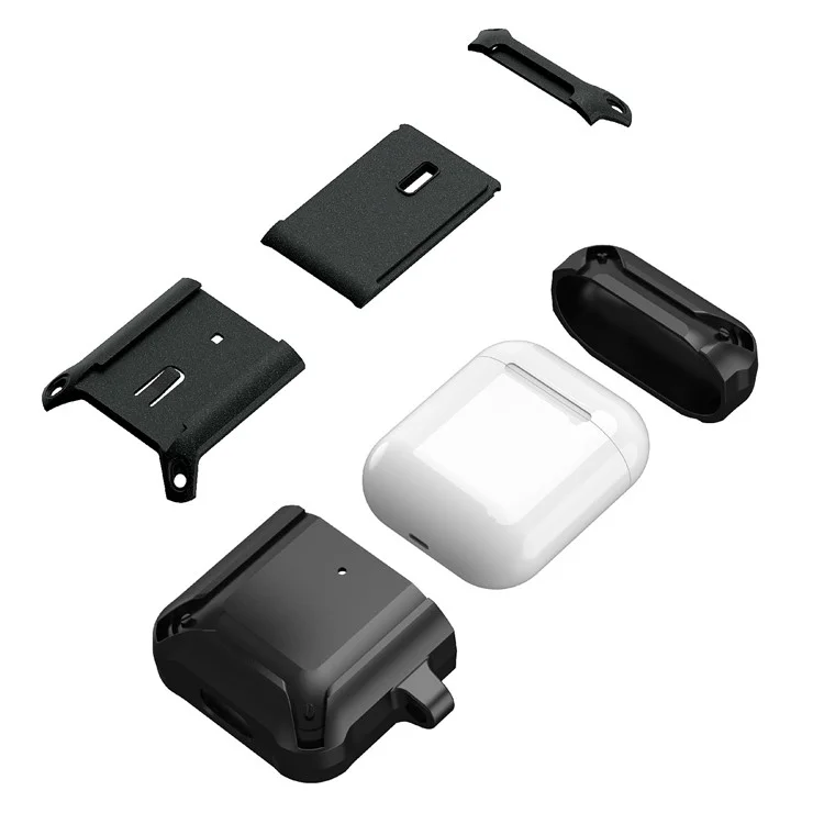 For Apple AirPods with Charging Case (2016)  /  (2019)  /  AirPods with Wireless Charging Case (2019) Dual Color Protective Cover Slide Open TPU+PC Case - Black