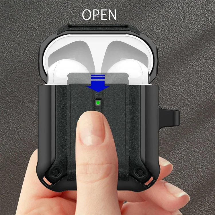 For Apple AirPods with Charging Case (2016)  /  (2019)  /  AirPods with Wireless Charging Case (2019) Dual Color Protective Cover Slide Open TPU+PC Case - Black