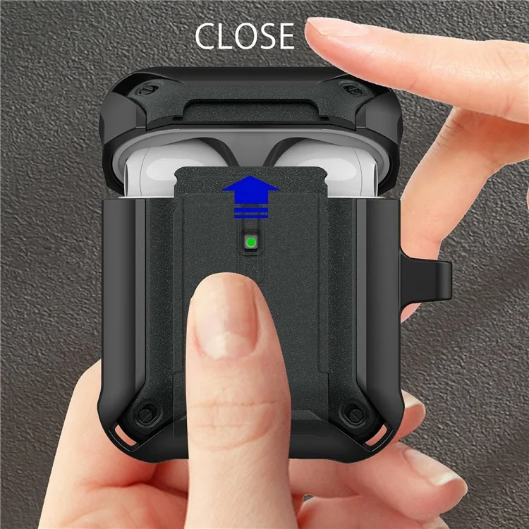 For Apple AirPods with Charging Case (2016)  /  (2019)  /  AirPods with Wireless Charging Case (2019) Dual Color Protective Cover Slide Open TPU+PC Case - Black