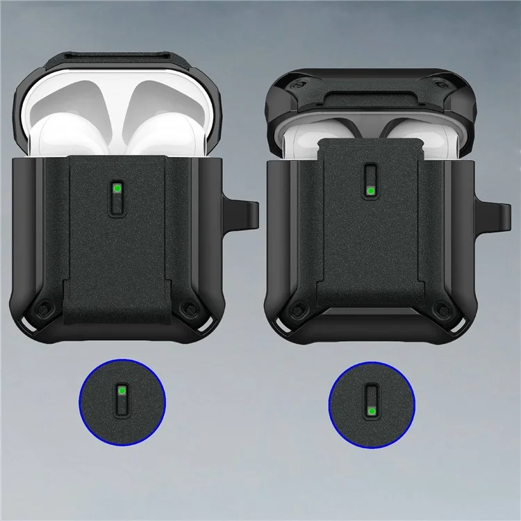 For Apple AirPods with Charging Case (2016)  /  (2019)  /  AirPods with Wireless Charging Case (2019) Dual Color Protective Cover Slide Open TPU+PC Case - Black