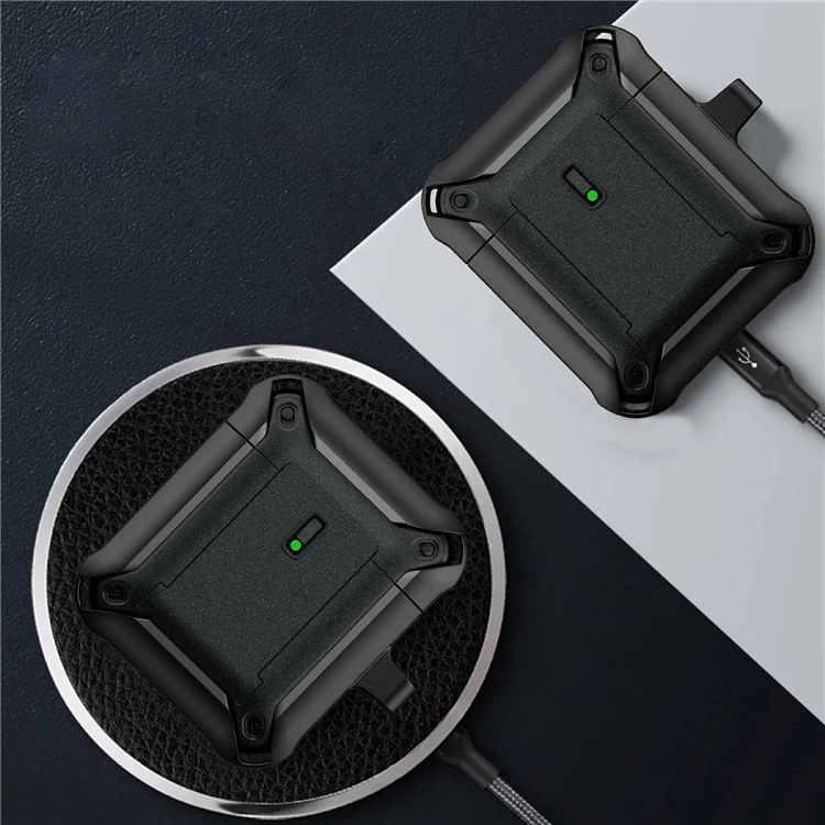 For Apple AirPods with Charging Case (2016)  /  (2019)  /  AirPods with Wireless Charging Case (2019) Dual Color Protective Cover Slide Open TPU+PC Case - Black