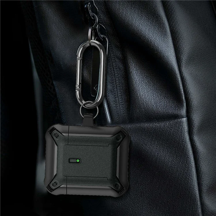 For Apple AirPods with Charging Case (2016)  /  (2019)  /  AirPods with Wireless Charging Case (2019) Dual Color Protective Cover Slide Open TPU+PC Case - Black