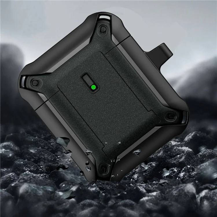 For Apple AirPods with Charging Case (2016)  /  (2019)  /  AirPods with Wireless Charging Case (2019) Dual Color Protective Cover Slide Open TPU+PC Case - Black
