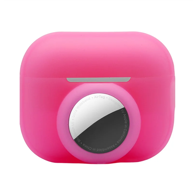 For Apple AirPods Pro 2 + for AirTag Case Silicone Protective Cover - Fluorescent Pink
