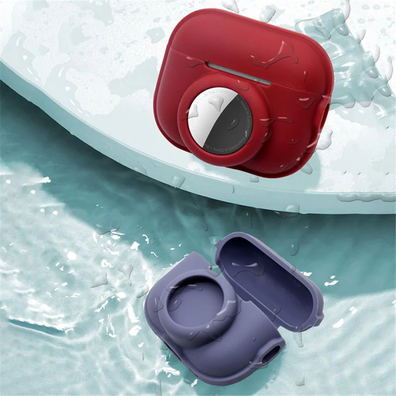 For Apple AirPods Pro 2 + for AirTag Case Silicone Protective Cover - Fluorescent Pink