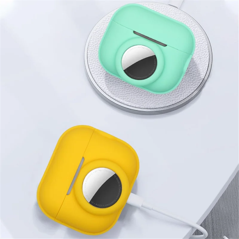 For Apple AirPods Pro 2 + for AirTag Case Silicone Protective Cover - Fluorescent Pink