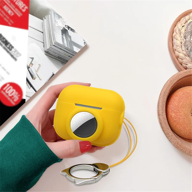 For Apple AirPods Pro 2 + for AirTag Case Silicone Protective Cover - Fluorescent Pink