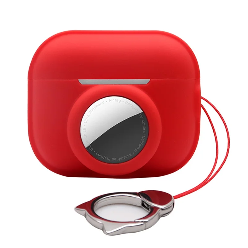 For Apple AirPods Pro 2 + for AirTag Case Silicone Protective Cover - Fluorescent Pink