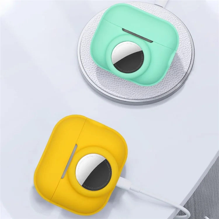 For Apple AirPods Pro 2 + for AirTag Case Silicone Protective Cover - Fluorescent Green