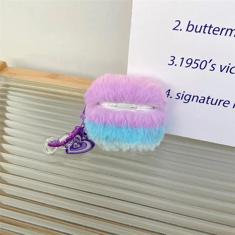 Para Apple AirPods 3 Color Spliting Soft Fluetooth Bluetooth Case de Protección Anti-drop Cubierta Con Colgante de Corazón - Violeta / Azul