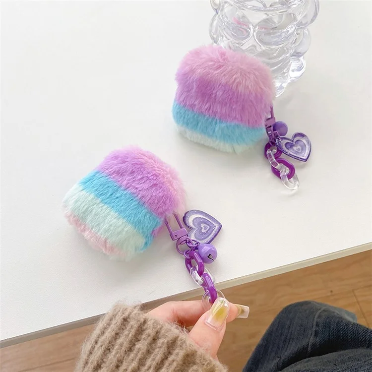 Para Apple AirPods 3 Color Spliting Soft Fluetooth Bluetooth Case de Protección Anti-drop Cubierta Con Colgante de Corazón - Violeta / Azul
