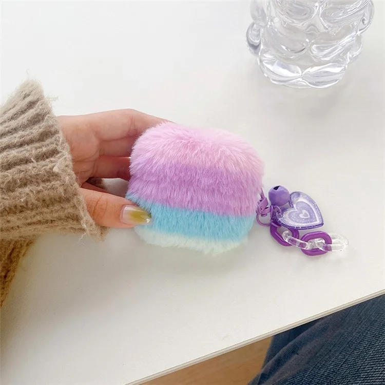 Para Apple AirPods 3 Color Spliting Soft Fluetooth Bluetooth Case de Protección Anti-drop Cubierta Con Colgante de Corazón - Violeta / Azul