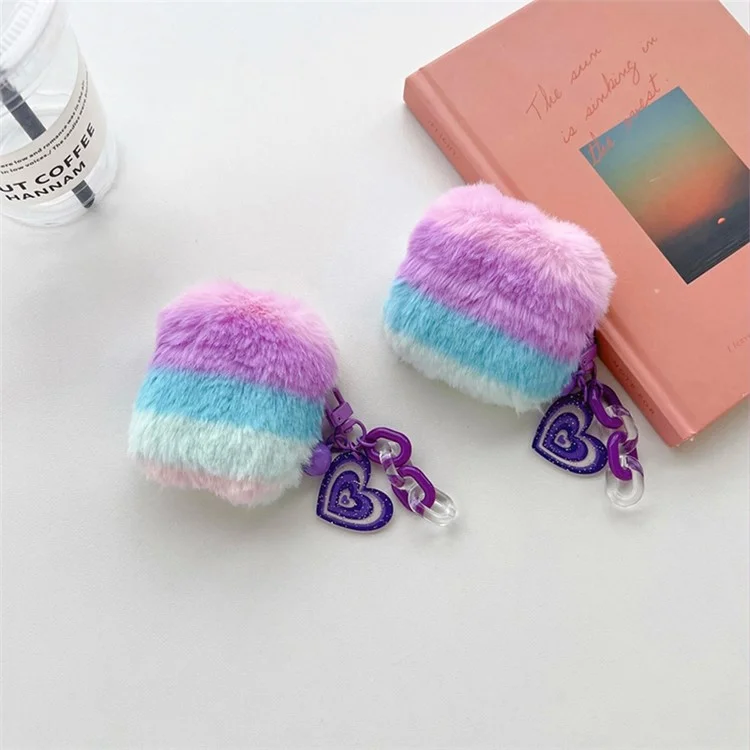 Para Apple AirPods 3 Color Spliting Soft Fluetooth Bluetooth Case de Protección Anti-drop Cubierta Con Colgante de Corazón - Violeta / Azul