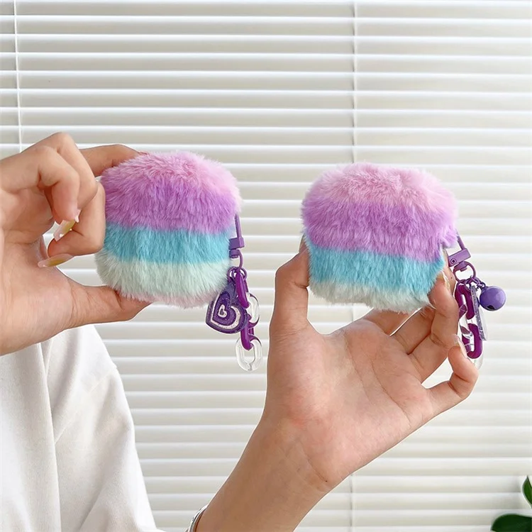 Para Apple AirPods 3 Color Spliting Soft Fluetooth Bluetooth Case de Protección Anti-drop Cubierta Con Colgante de Corazón - Violeta / Azul