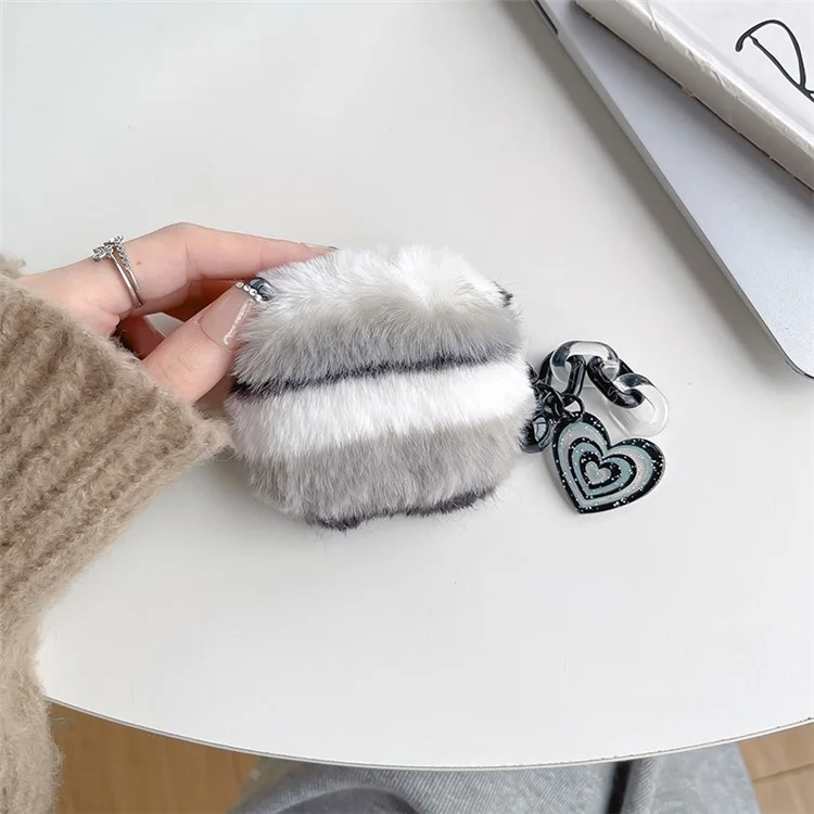 Per Apple AirPods 3 Graziosi Peluche Bluetooth Case di Auricolare Bluetooth Coperchio Protettivo Invernale Con Ciondolo Cardiaco - Nero / Bianca