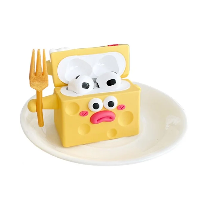For Apple AirPods 3 Funny Cartoon Cheese Design Bluetooth-compatible Earphone Drop-proof Case Silicone Protective Cover