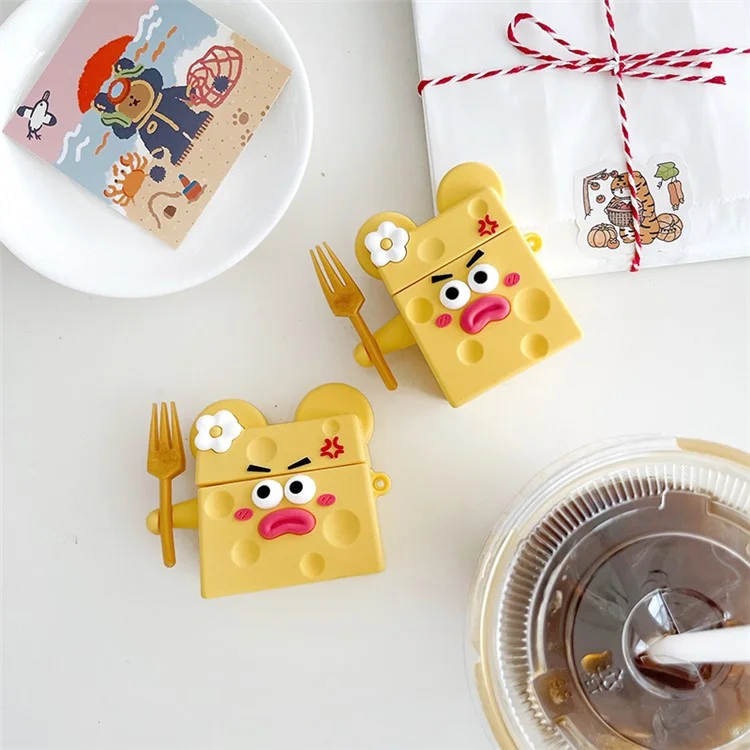 For Apple AirPods 3 Funny Cartoon Cheese Design Bluetooth-compatible Earphone Drop-proof Case Silicone Protective Cover