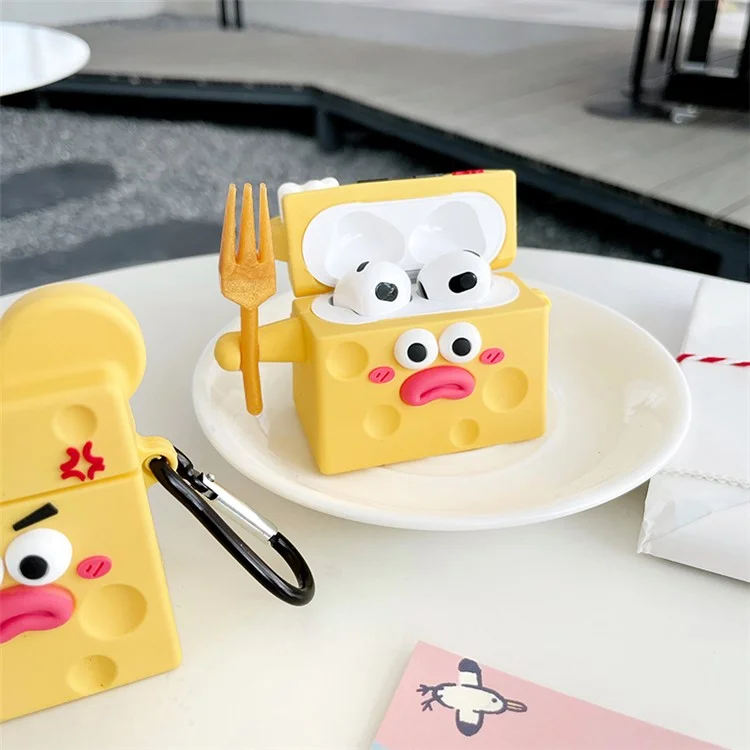 For Apple AirPods 3 Funny Cartoon Cheese Design Bluetooth-compatible Earphone Drop-proof Case Silicone Protective Cover