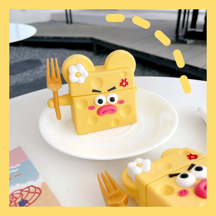 For Apple AirPods 3 Funny Cartoon Cheese Design Bluetooth-compatible Earphone Drop-proof Case Silicone Protective Cover