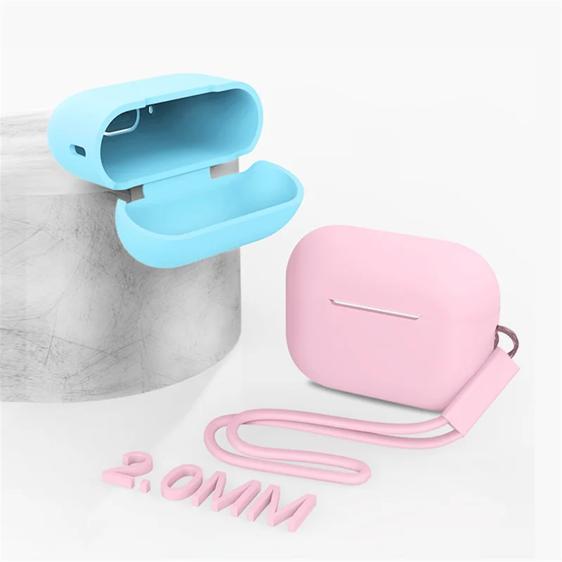 2.0mm Earphone Silicone Case for Apple AirPods Pro 2, Bluetooth-compatible Earbuds Anti-drop Cover with Strap - Brown