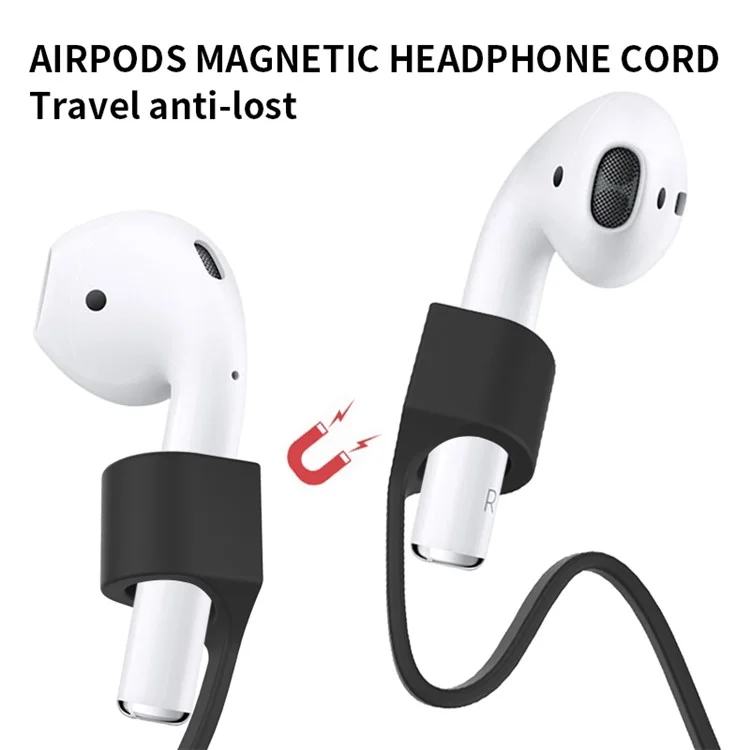 Compatible with Apple AirPods Pro (Gen 2) (USB-C) / Pro 2 Magnetic Absorption Strap Colorful Soft Silicone Cable Anti-Lost Rope Tear-resistant Cord - Black